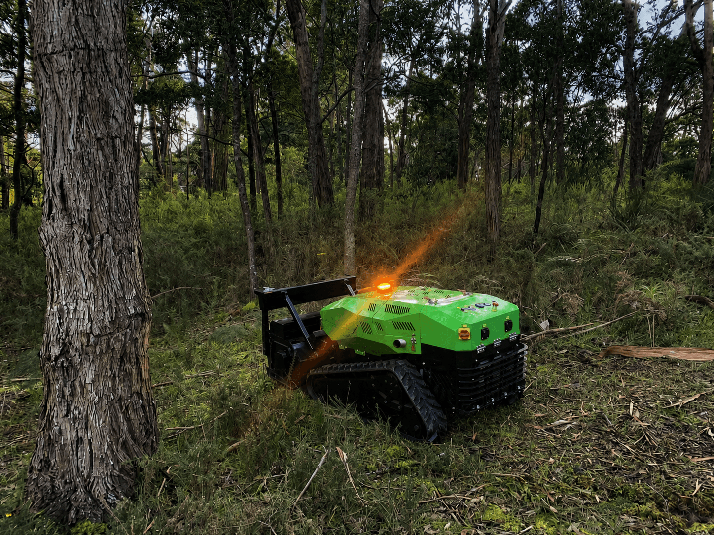 IBEX vegetation management machine working among undergrowth on a wooded property